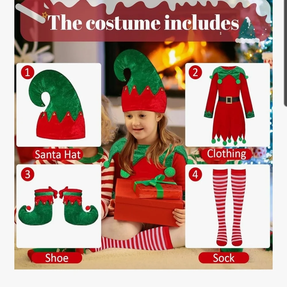 Jolly Red and Green Elf Costume for Kids No Belt Size 4-5